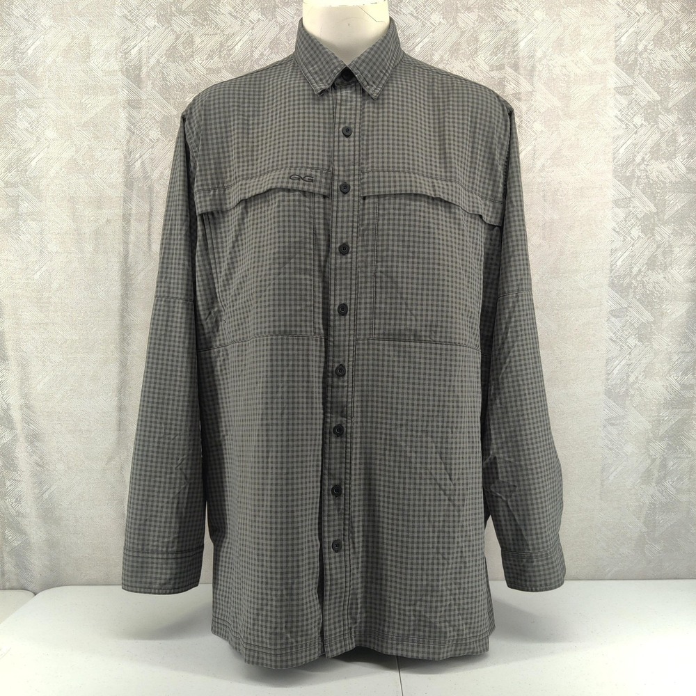 GameGuard Outdoors Shirt Mens 3X Gray Gingham Ventilated Performance Long Sleeve